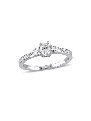 Sonatina 14k White Gold, Oval And Pear-cut Diamond 3-stone Vintage Engagement Ring