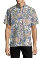 Black Brown Hawaiian-print Short-sleeve Shirt