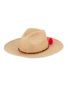 Lovely Bird Pom Accented Woven Panama Hat
