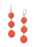 Miriam Haskell Goldtone & Crystal Beaded Ball Triple Drop Earrings