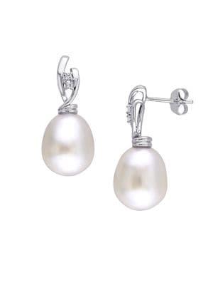 Sonatina 11-11.5mm South Sea Cultured Pearl, Diamond And 14k White Gold Twist Earrings