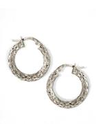 Lord & Taylor 14k White Gold Textured Small Hoop Earrings