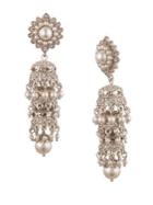 Marchesa Titanium, Faux Pearl & Crystal Tiered Drop Earrings