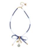 Betsey Johnson Anchors Away Mesh Tube Bow Multi Charm Necklace