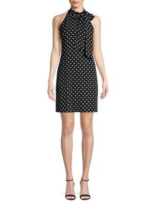 Vince Camuto Polka Dot Tie-neck Shift Dress
