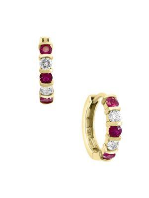Effy Amore 14k Yellow Gold, Diamond & Ruby Earrings