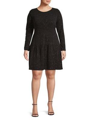 Michael Michael Kors Plus Long Sleeve Dotted Fit-&-flare Dress