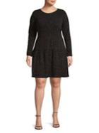 Michael Michael Kors Plus Long Sleeve Dotted Fit-&-flare Dress