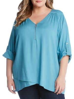 Karen Kane Plus Plus Zip-up Asymmetric Hem Top