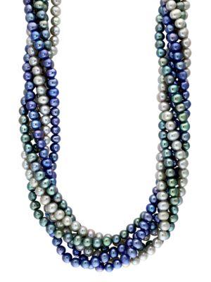 Effy Sterling Silver Dark Multi-colored Twisted Pearl Necklace