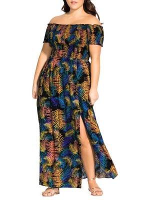 City Chic Plus Smock Palm Maxi Dress