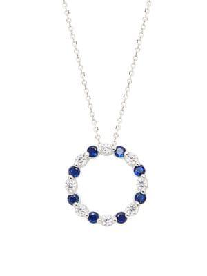 Lord & Taylor Sterling Silver & Sapphire Round Pendant Necklace