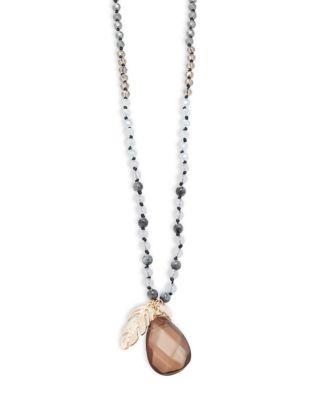 Design Lab Lord & Taylor Beaded Feather Pendant Necklace