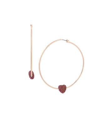 Betsey Johnson Boost Fuchsia Crystal Heart Hoop Earrings-3