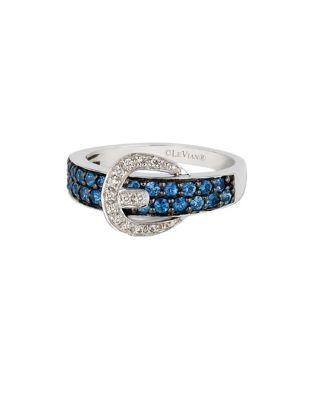 Levian Diamond, Sapphire And 14k White Gold Buckle Ring