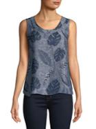 Lord & Taylor Leaf-print Sleeveless Linen Top