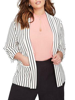 Addition Elle Michel Studio Plus Striped Three-quarter Sleeve Blazer
