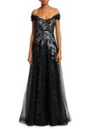 Teri Jon Print Sequin Tulle Gown