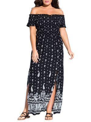 City Chic Plus Off-the-shoulder Pailsey Maxi Dress