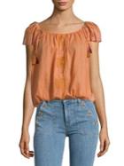 Free People Cap Sleeve Tassel Cotton Top