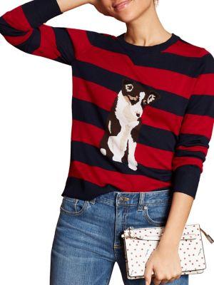 Brooks Brothers Red Fleece Striped Dog Merino Wool Sweater