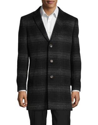 Tallia Orange Wool-blend Velvet Trim Plaid Topcoat