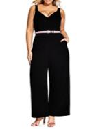 City Chic Plus Two-piece Bonheur Wide-leg Jumpsuit & Faux Leather Belt Set