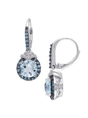 Sonatina Sterling Silver, Sky Blue Topaz, London Blue Topaz & Diamond Dangle Earrings