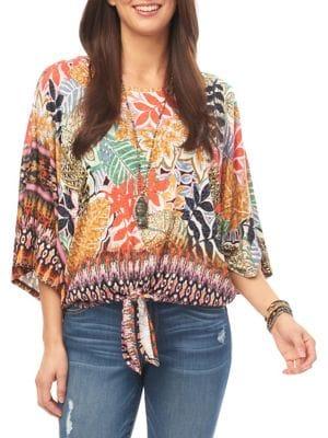 Democracy Printed Tie-front Top