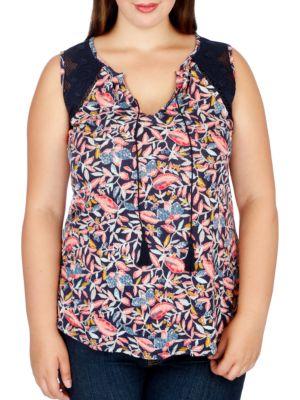 Lucky Brand Plus Floral Shell Top