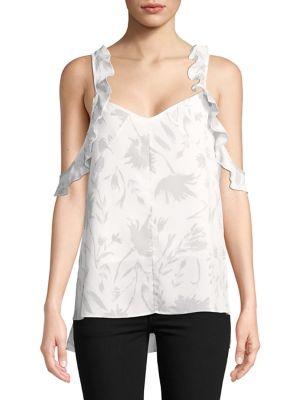 Ellen Tracy Ruffled Sleeveless Printed Top