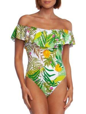 Trina Turk It's Bananas One-piece Off-shoulder Ruffle Swimsuit
