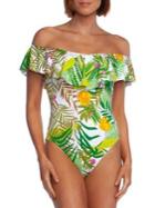 Trina Turk It's Bananas One-piece Off-shoulder Ruffle Swimsuit