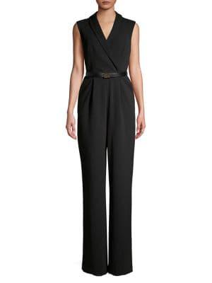 Calvin Klein Petite Collared Belted Wide-leg Jumpsuit