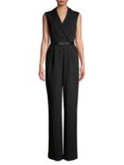 Calvin Klein Petite Collared Belted Wide-leg Jumpsuit