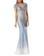 Carmen Marc Valvo Ombre Sequined Mermaid Gown