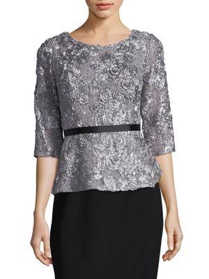 Alex Evenings Rosette Tie Waist Blouse