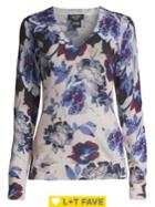 Lord & Taylor V-neck Floral Cashmere Sweater
