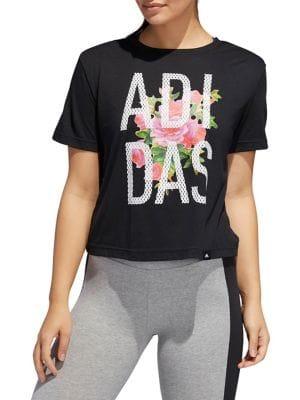 Adidas Floral-print Logo Short-sleeve Tee