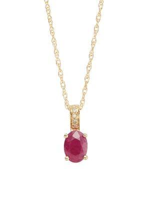 Lord & Taylor 14k Yellow Gold Diamond And Ruby Pendant Necklace