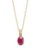 Lord & Taylor 14k Yellow Gold Diamond And Ruby Pendant Necklace