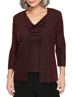 Alex Evenings 2-piece Metallic Knit Jacket And Tank Set