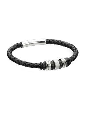 Fred Bennett Stainless Steel And Leather Bracelet