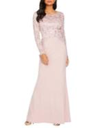 Quiz Long-sleeve Sequin Lace Gown