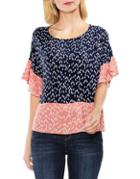 Two By Vince Camuto Drop-shoulder Ruffle-sleeve Scatter Arrow Blouse