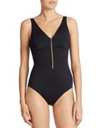 Lauren Ralph Lauren Beach Club Solids Zip One-piece Swimsuit