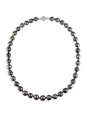 Sonatina 14k White Gold & Black Round Tahitian Cultured Pearl Necklace