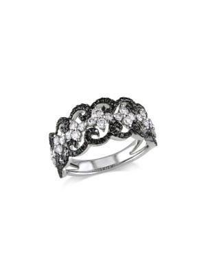Sonatina Scroll 18k White Gold, White Diamond & Black Diamond Ring