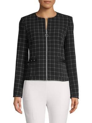 Jones New York Windowpane Zip Front Jacket