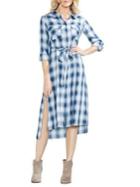 Vince Camuto Sapphire Bloom Ombre Plaid Shirtdress